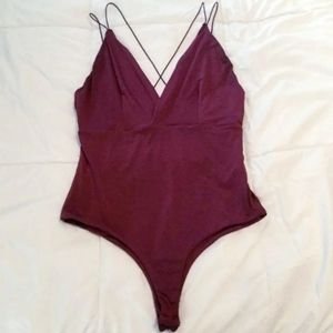 Shinestar Women's strappy burgundy Bodysuit